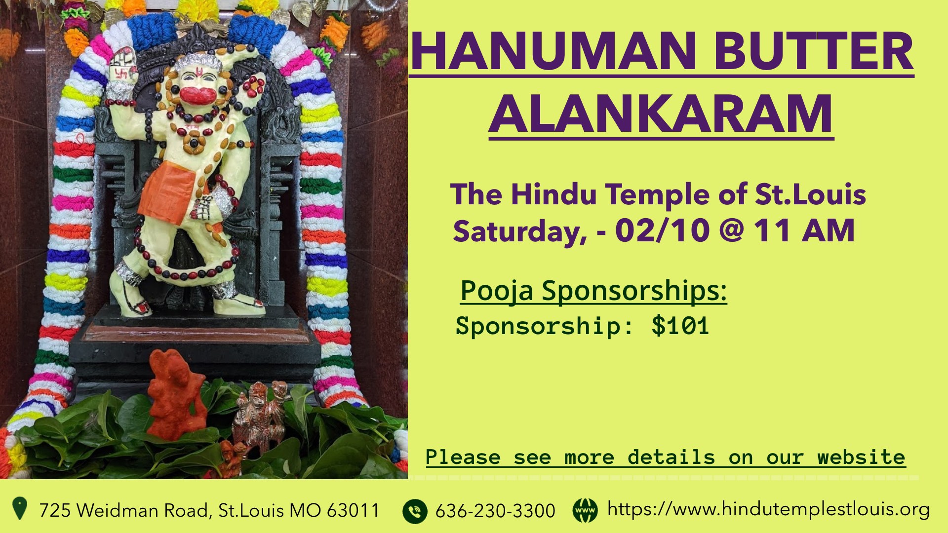 Hanuman Butter Alankaram – 02/10 @ 11 AM