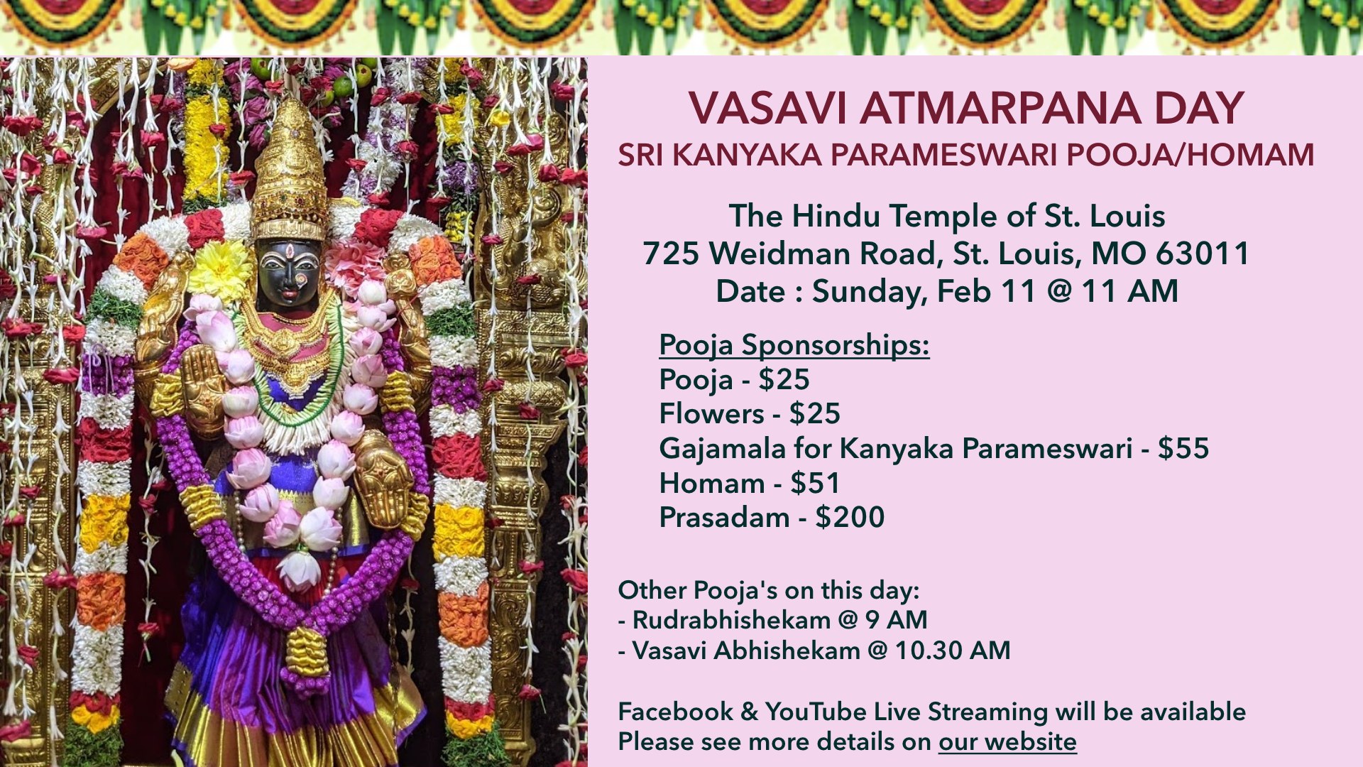 Vasavi Atmarpana Day – 02/11 @ 11 AM