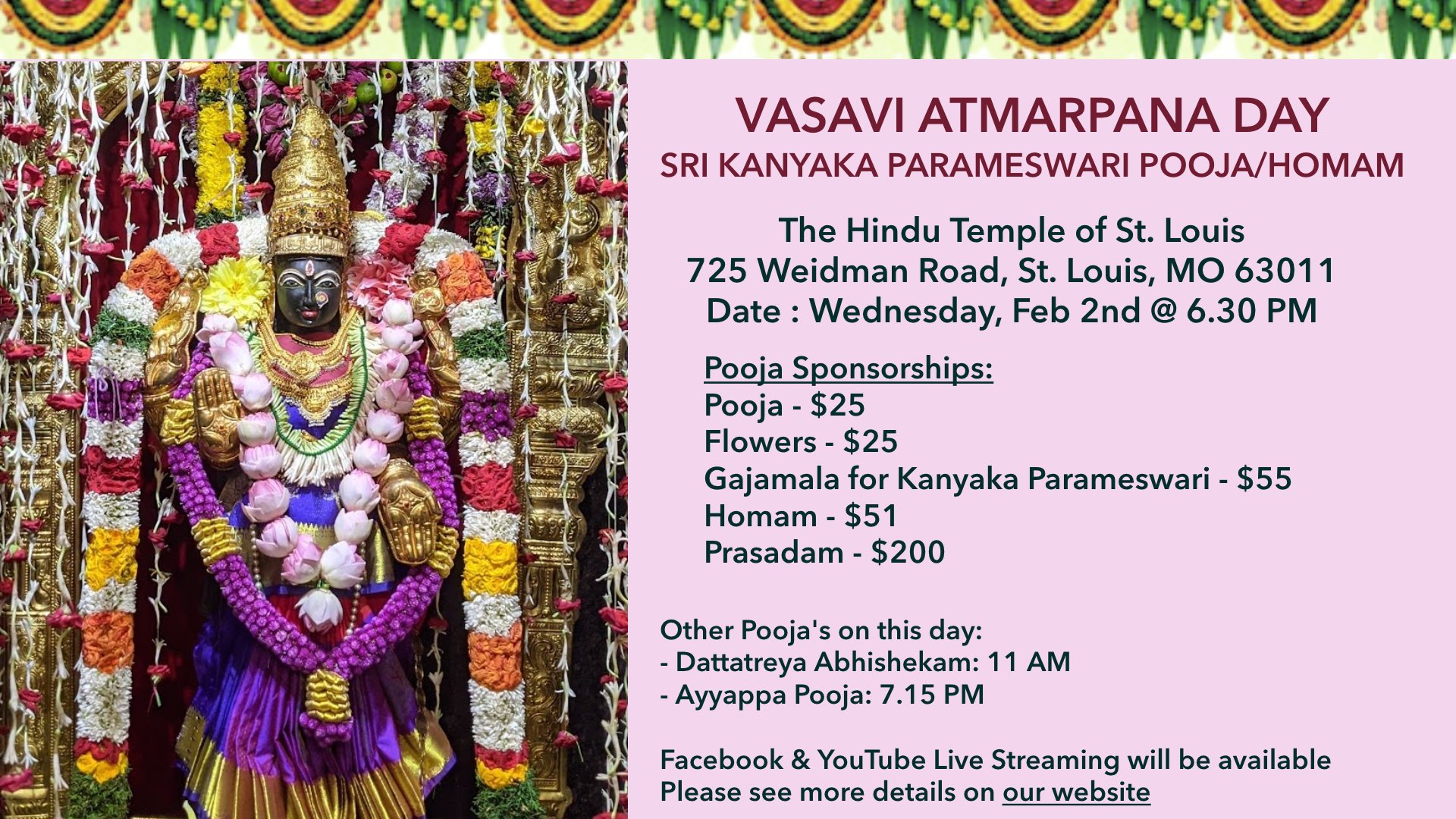 Vasavi Atmarpana Day – 02/02 @ 6.30 PM