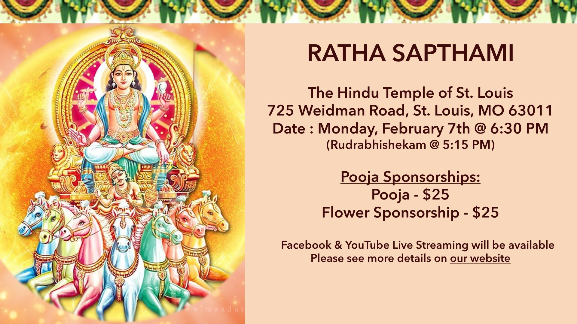 Ratha Sapthami – 02/07 @ 6.30 PM