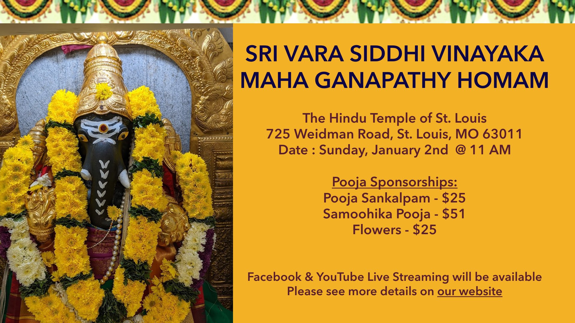 Sri Siddhi Vinayaka Maha Ganapathi Homam @ 01/02 11.00 AM