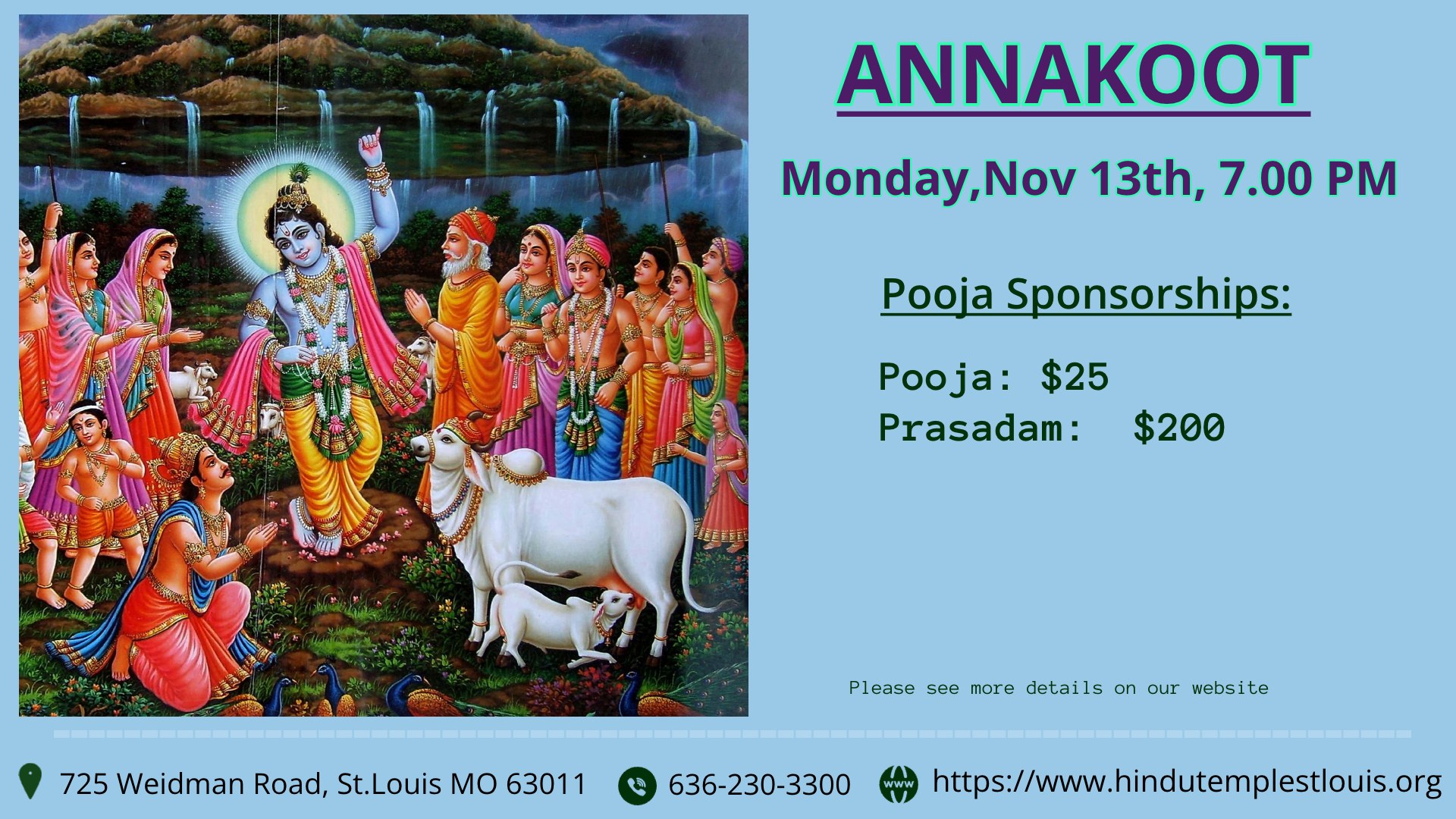 ANNAKOOT (Sri Krishna Pooja) @ 11/13, 7 PM