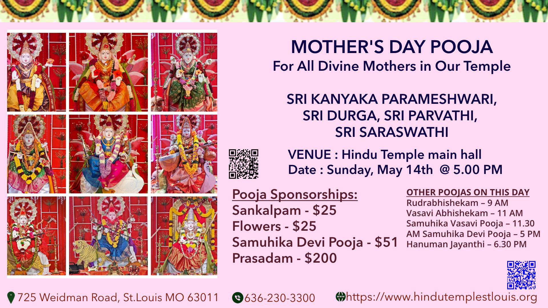 MOTHER’S DAY POOJA – 05/14 @ 5 PM