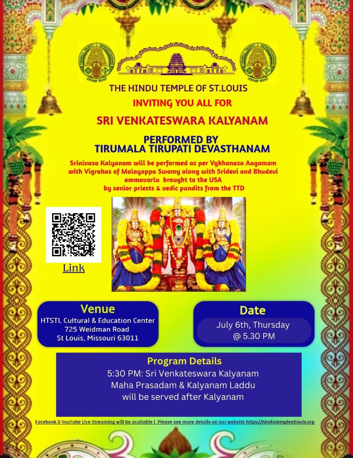 SRI VENKATESWARA KALYANAM BY TTD 07/06, 5.30 PM The Hindu Temple of