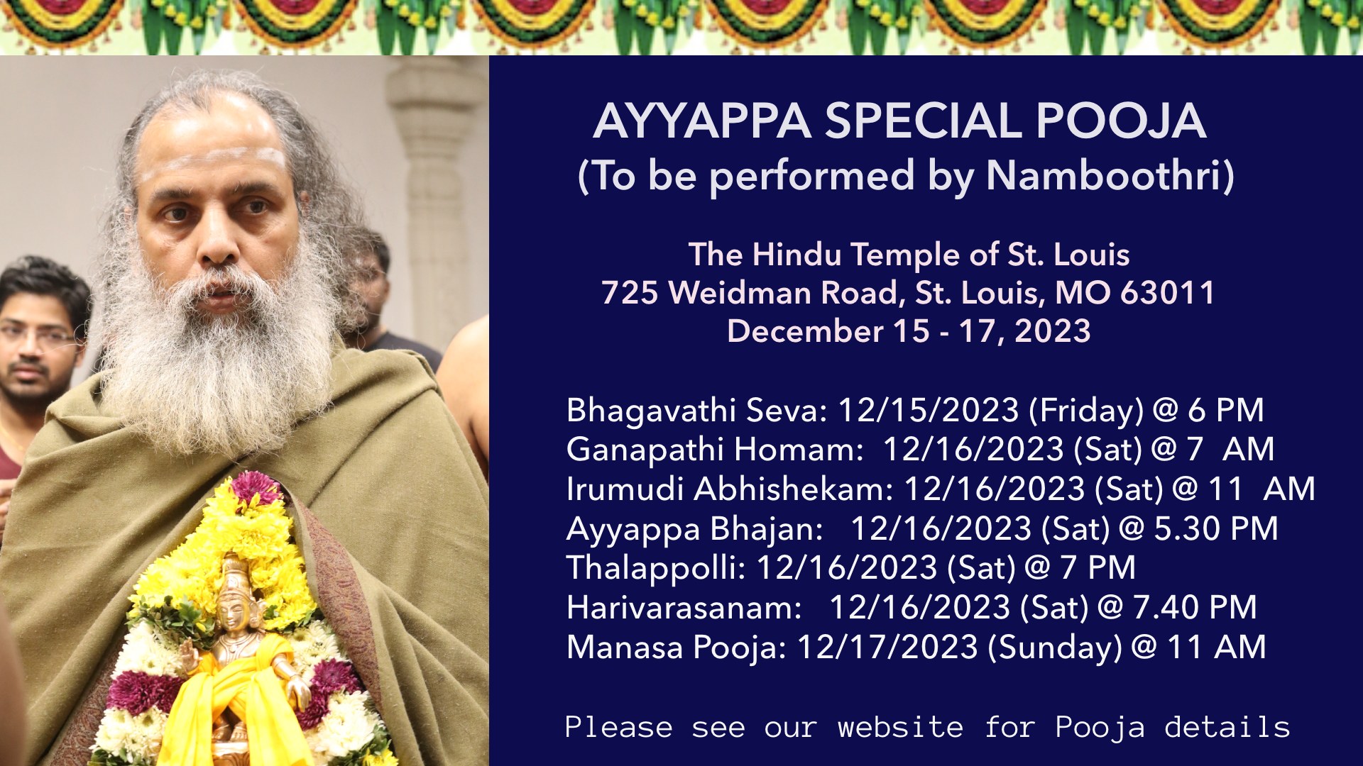Ayyappa Special Pooja @ Dec 15th – 17th