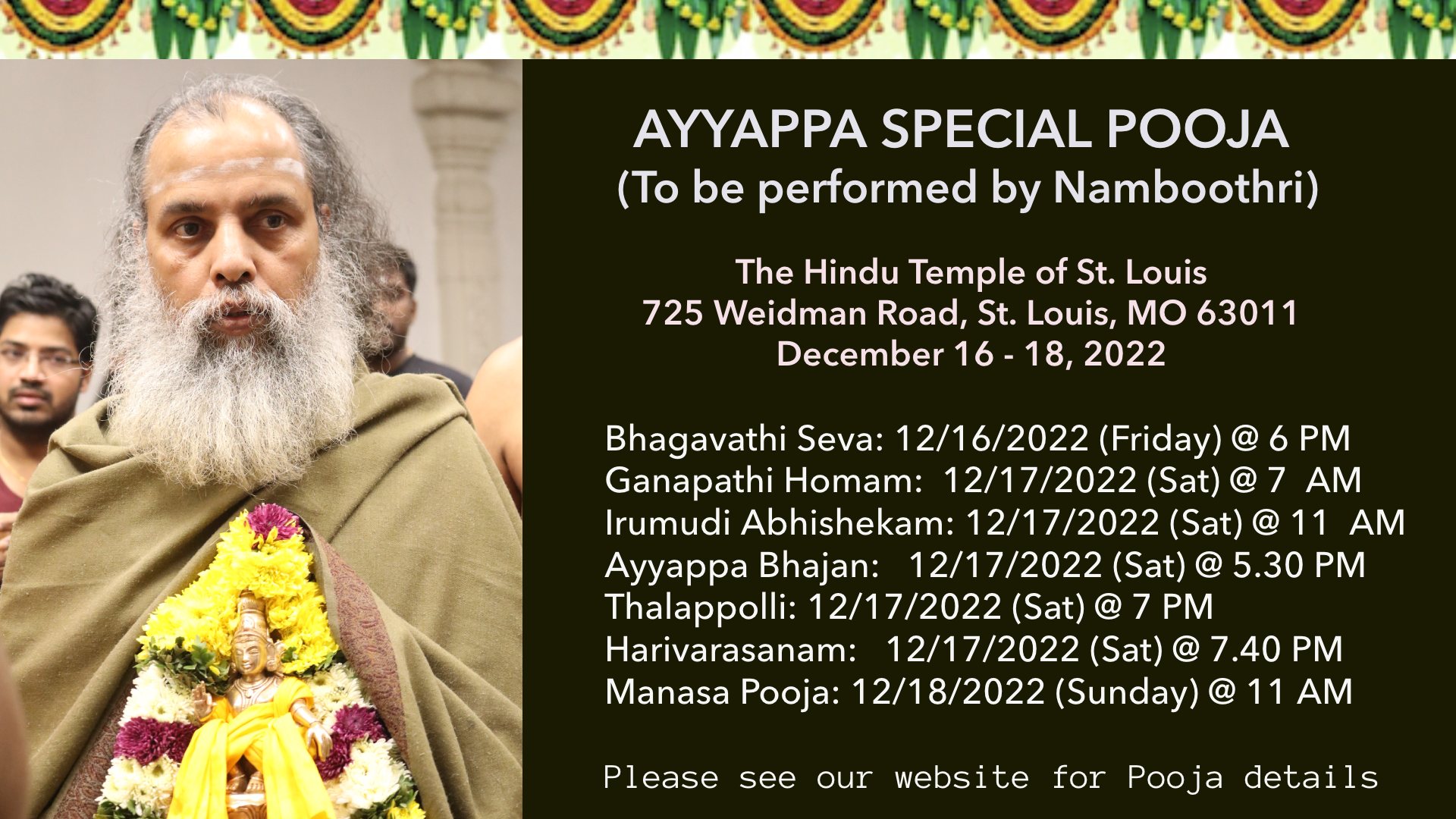 Ayyappa Special Pooja @ Dec 16th – 18th