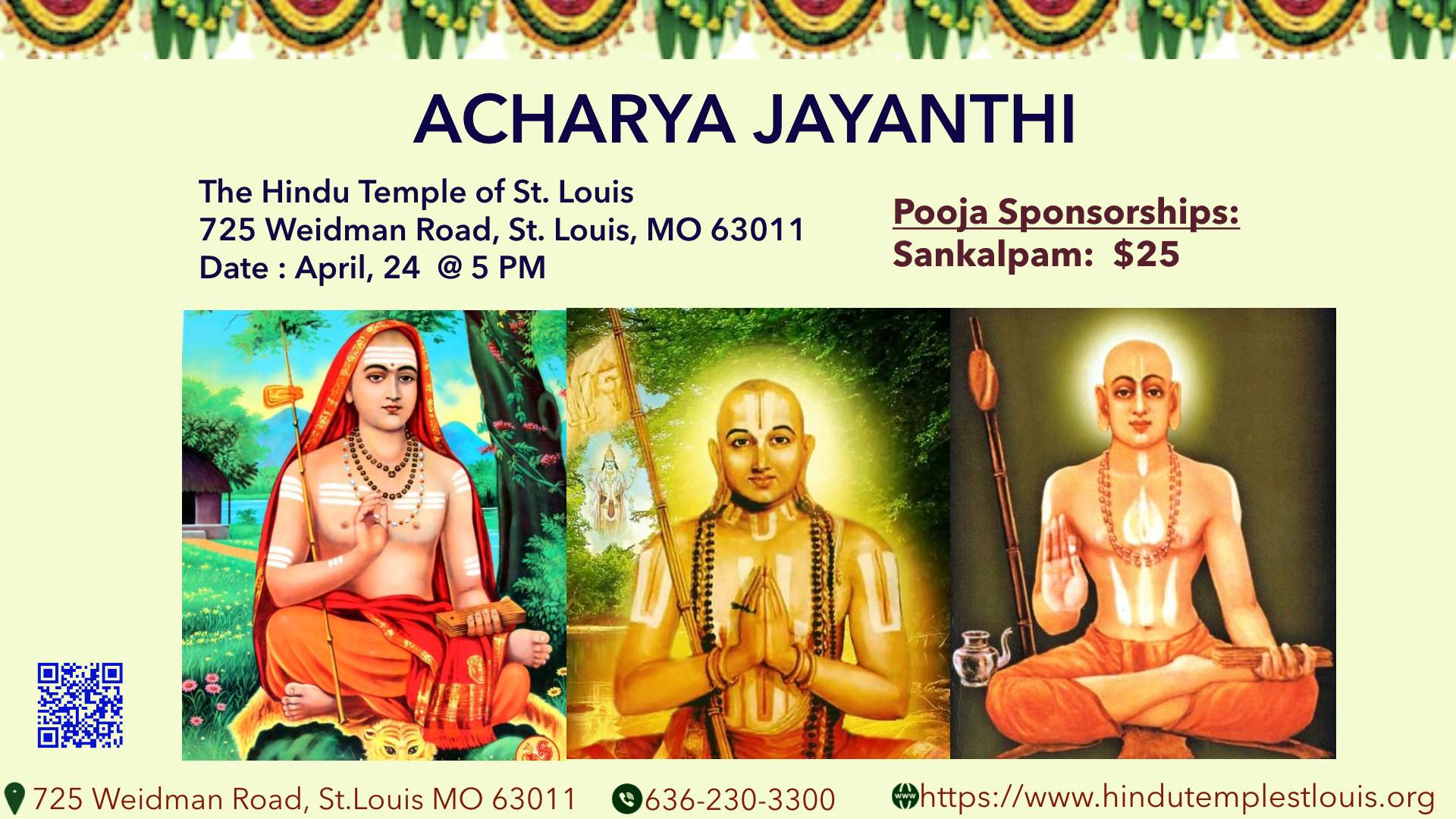 Acharya Jayanthi – 04/24 @ 5 PM