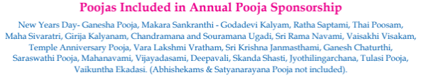 Annual Sponsorship (Major Festivals/ Satyanarayana Pooja/ Sai Vratham)