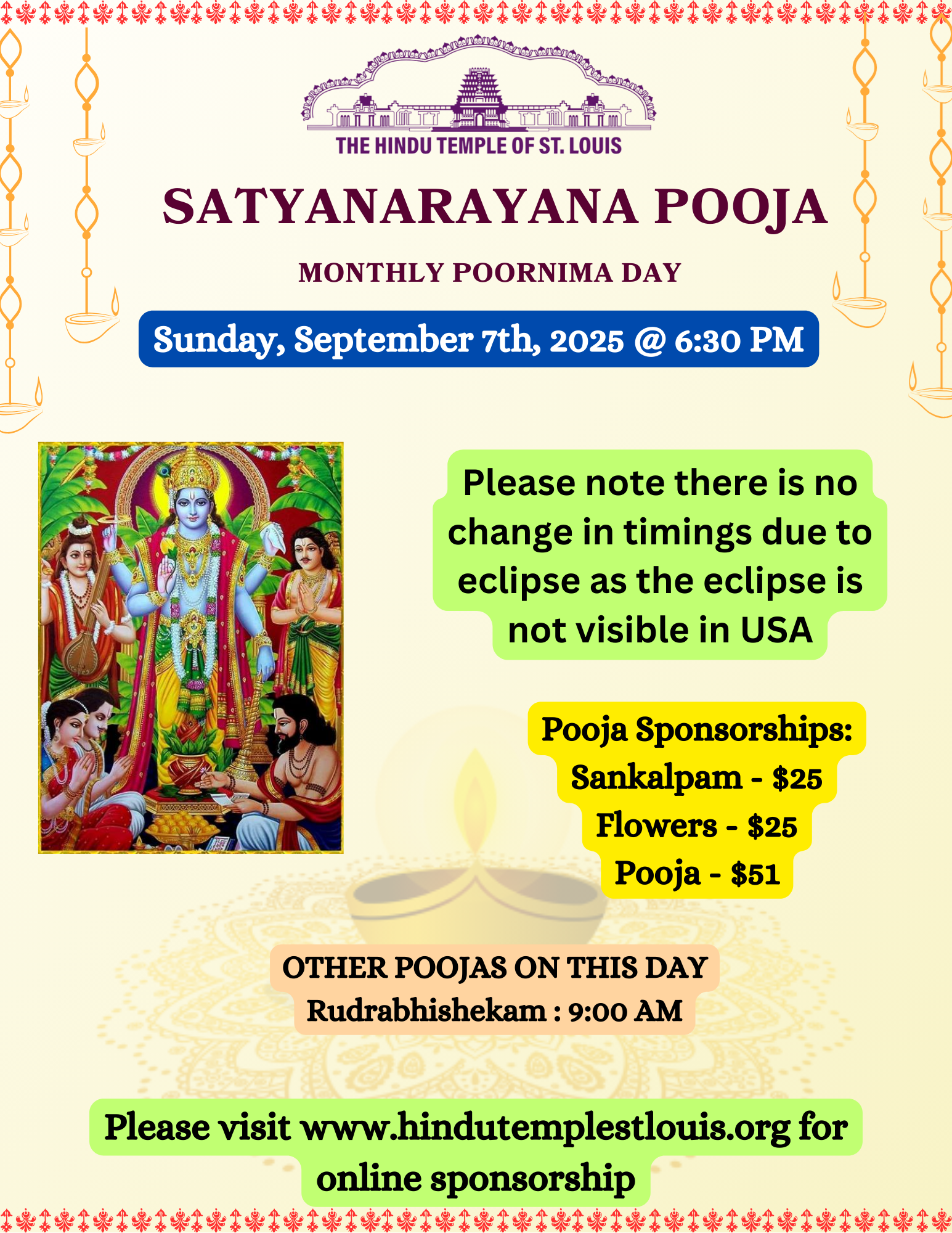 SATYANARAYANA POOJA - MONTHLY