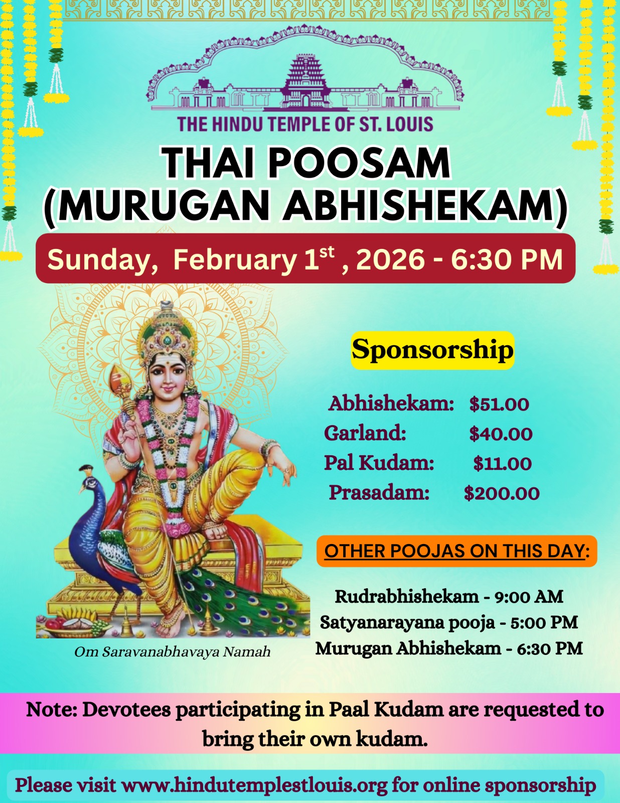 Thai Poosam - Murugan Abhishekam