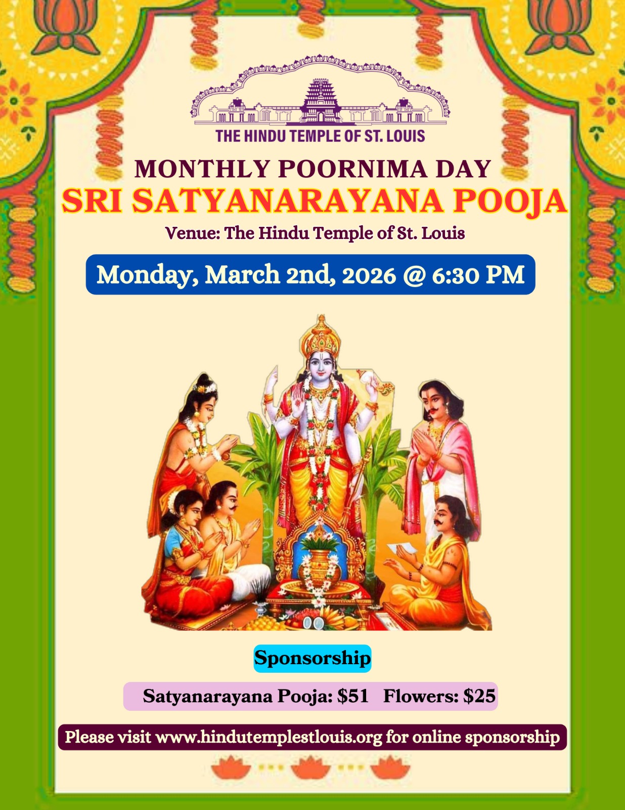 SATYANARAYANA POOJA - MONTHLY