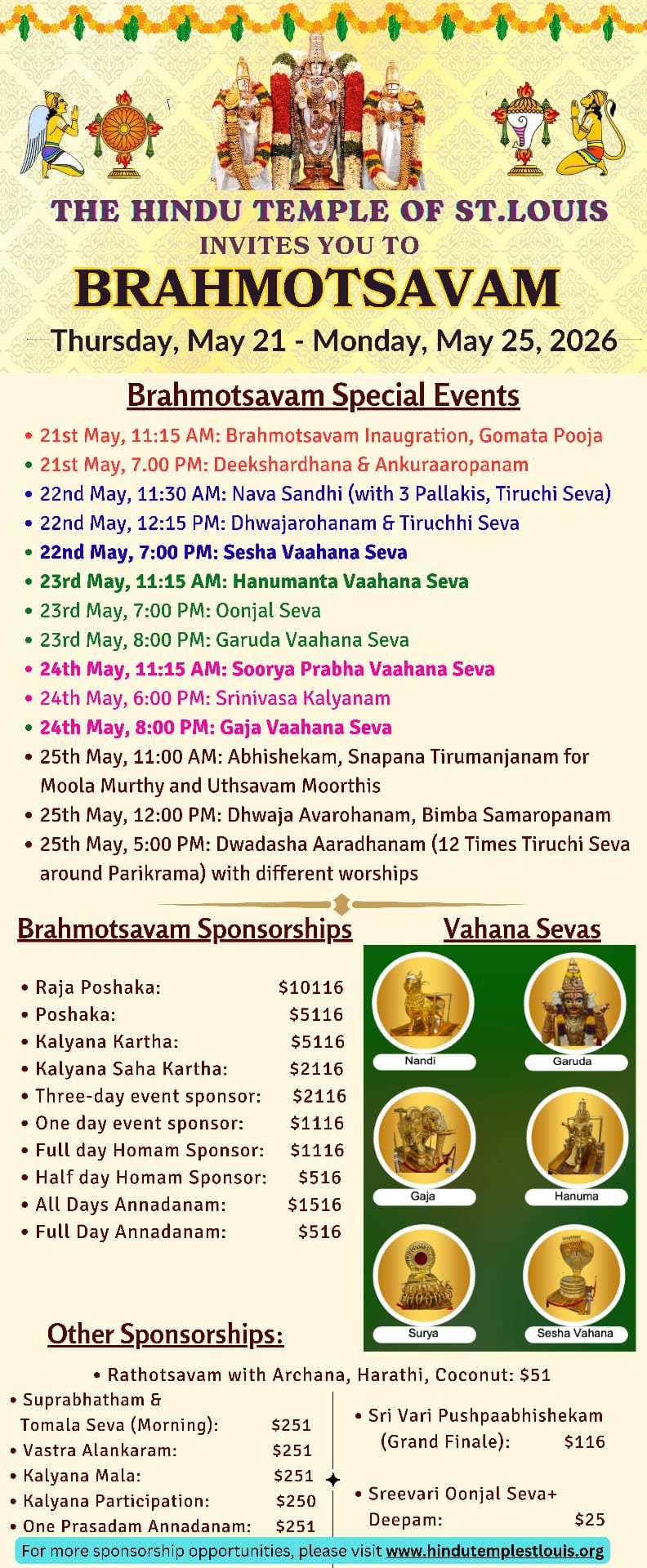 Brahmotsavam Pooja Sponsorships